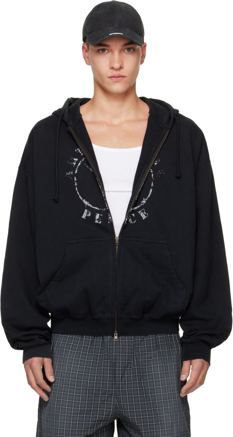 Black Artificial Peace Zip Hoodie 262669M202018