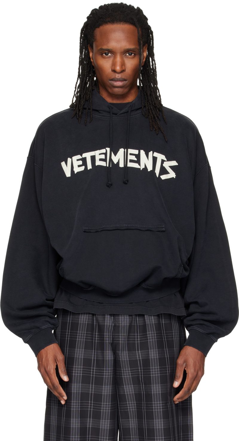 Black Tape Logo Destroyed Hoodie 262669M202031