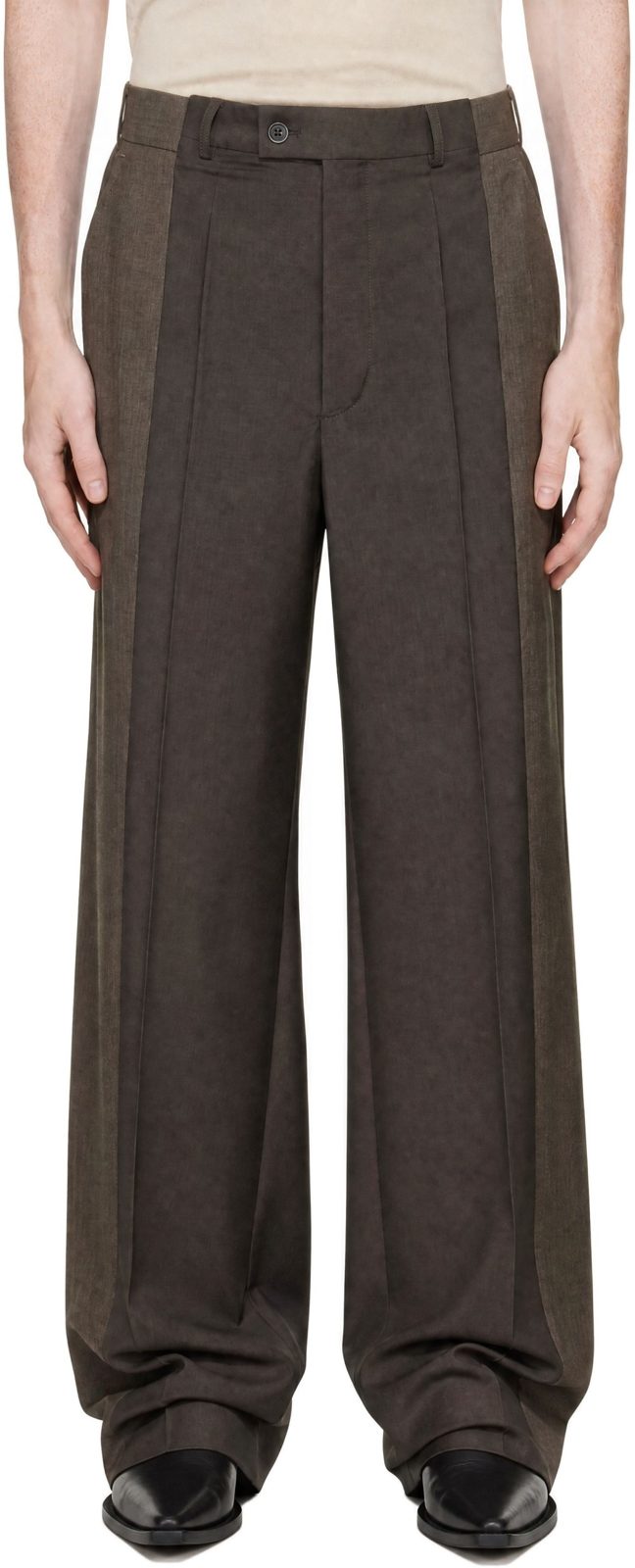 Taupe Two-Tone Wool Trousers 262168M191003