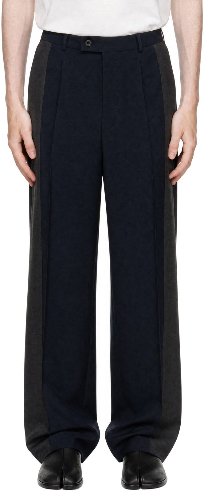 Navy & Gray Two-Tone Wool Trousers 262168M191002