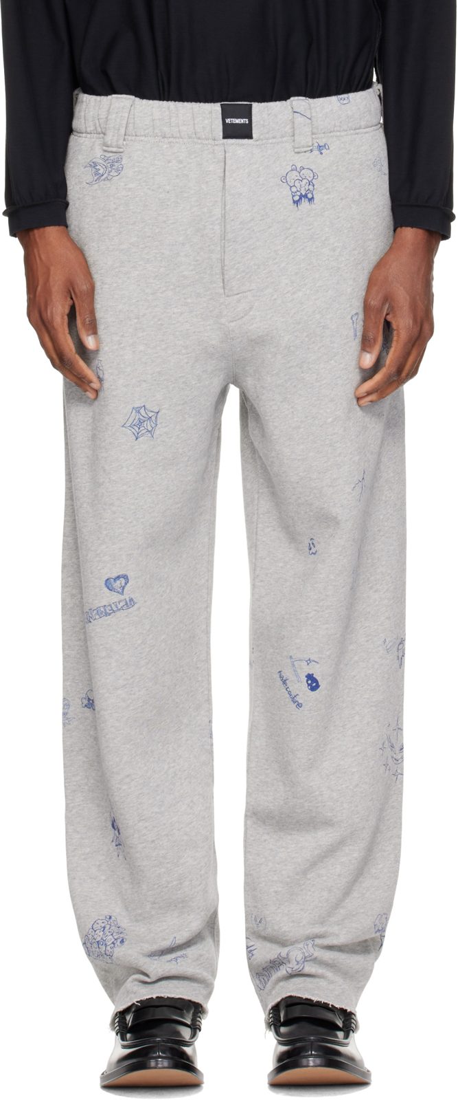 Gray Scribbled Tailored Sweatpants 262669M190007