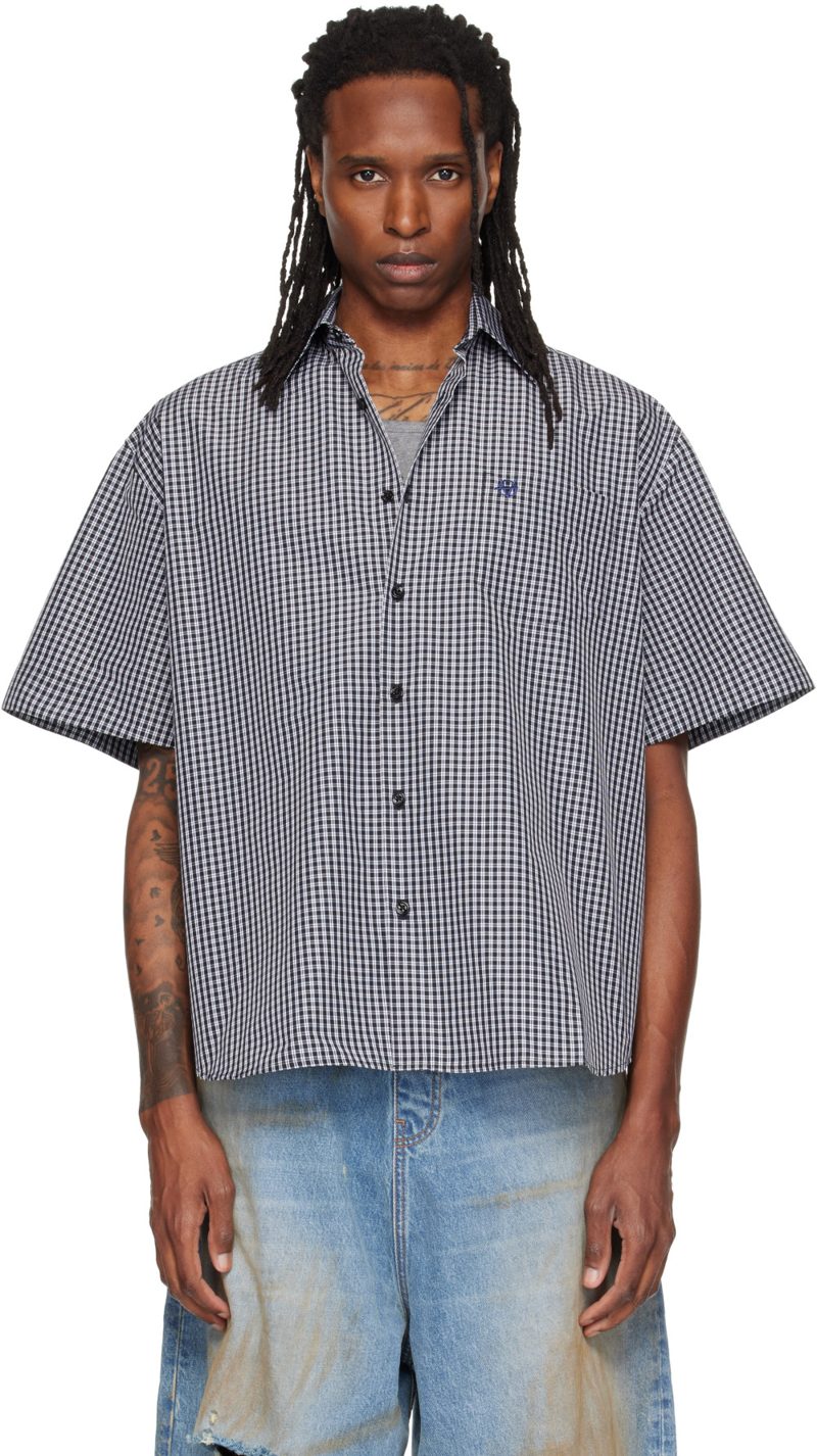 Black Metal Logo Checked Shirt 262669M192007