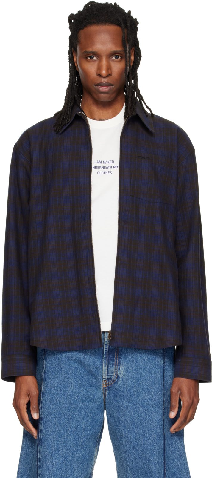 Blue Zip Up Flannel Shirt 262669M192005