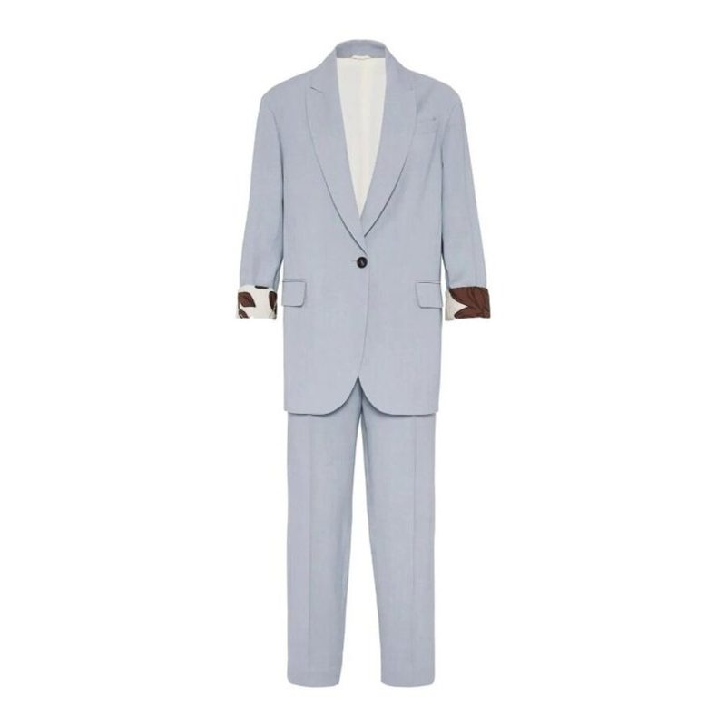 Brunello Cucinelli Wopowder Blue Linen Viscose Suit Trousers_Blue