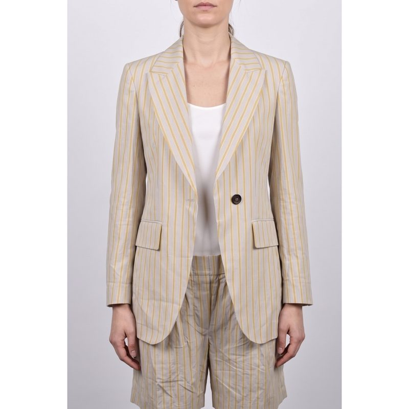 Brunello Cucinelli Beige Striped Linen Suit_Multi-Color