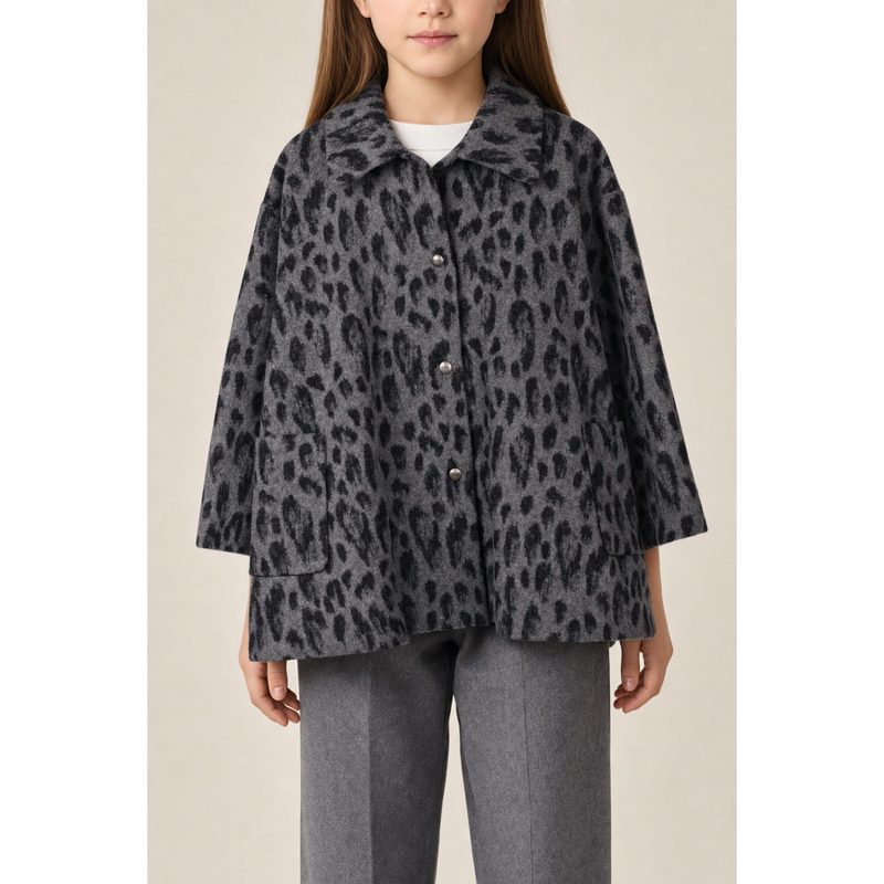 Kidss Grey Patterned Wool Jacket_Multi-Color