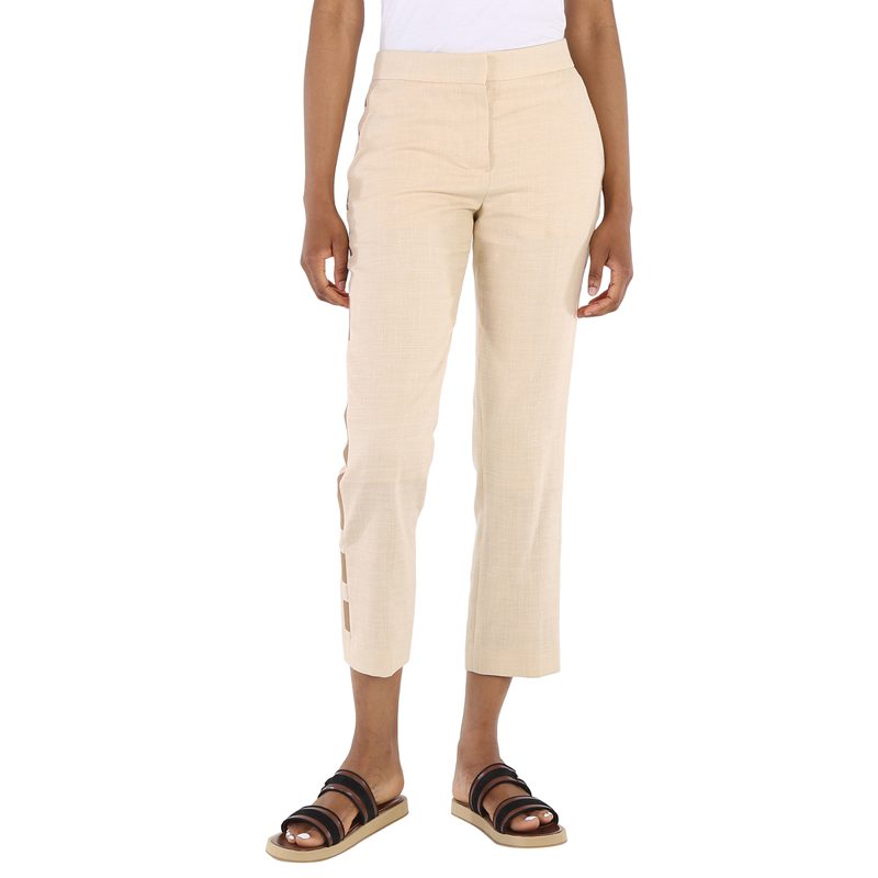 Addison Wool Silk Linen Stripe Detail Tailored Trousers_Sesame