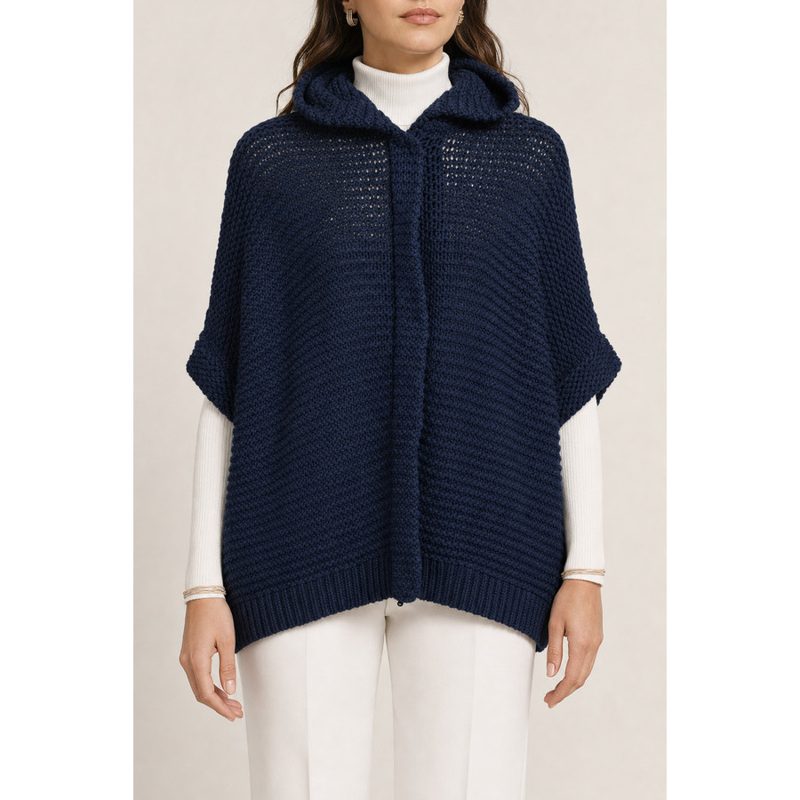 Brunello Cucinelli Runello Cucinelli Womens Heavy Knit Zip Up Hoodie Sweater Nwt_Navy