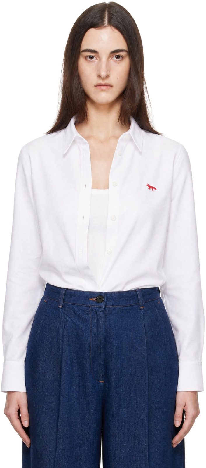 Maison Kitsune White Profile Fox Regular Shirt 262389F109000