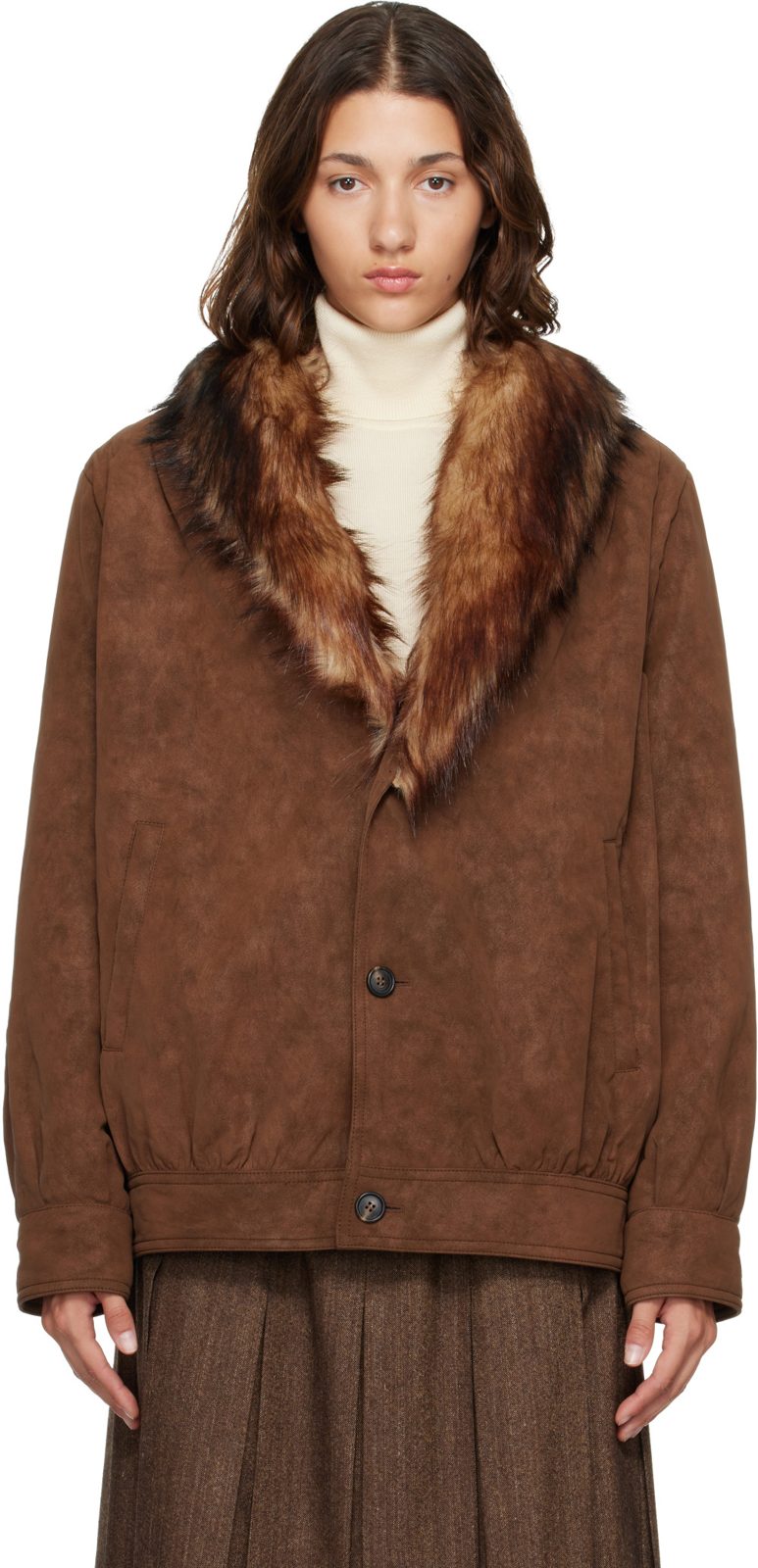 Brown Faux-Suede Jacket 262188F063002