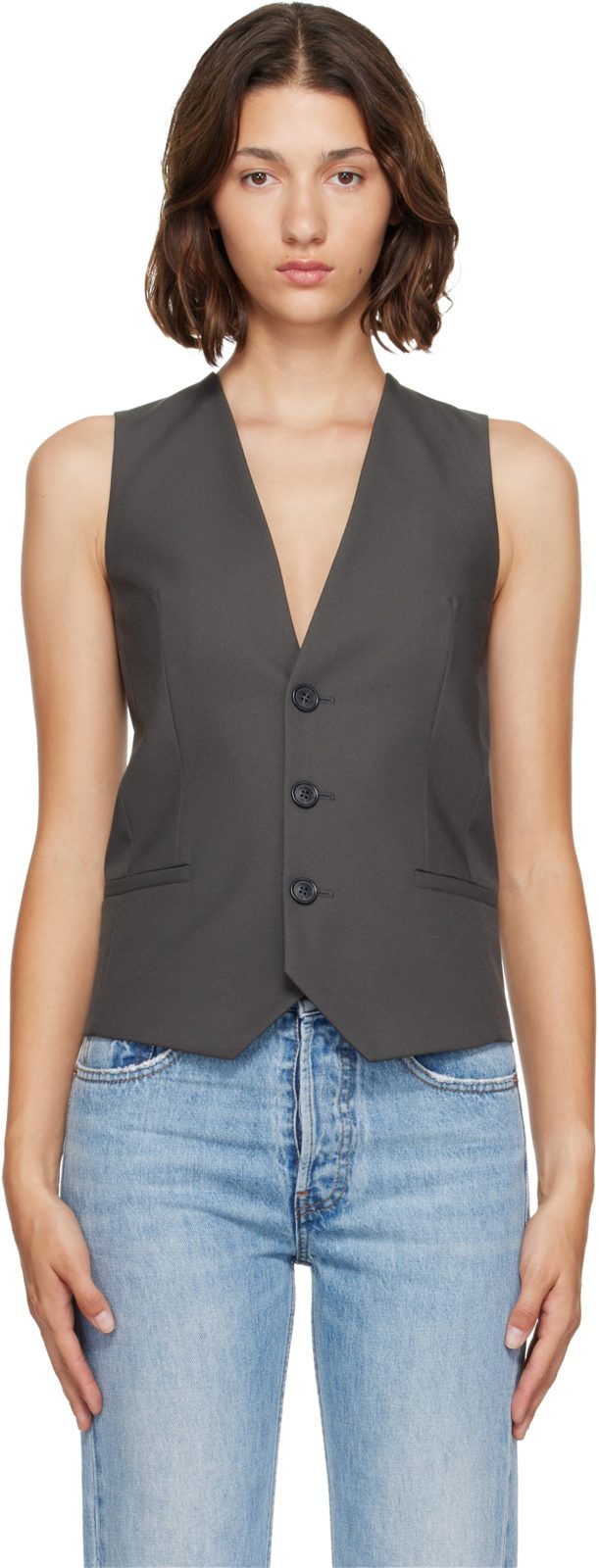 Gray Buttoned Vest 262188F068000
