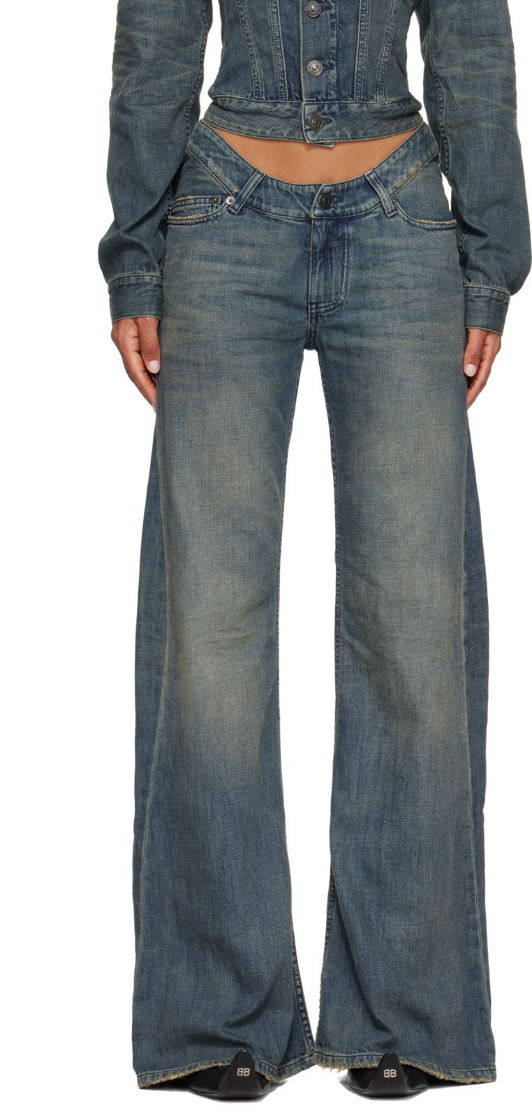 Blue Curved Waist Jeans 262342F069005