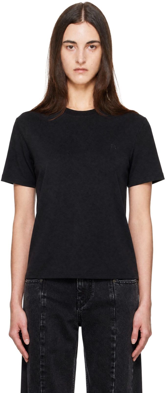 Black S/S Mini Embroidered Jersey T-shirt 262251F110008