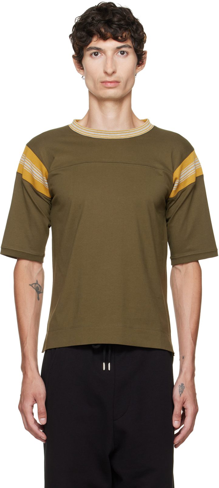 Khaki Striped T-shirt 262358M213026
