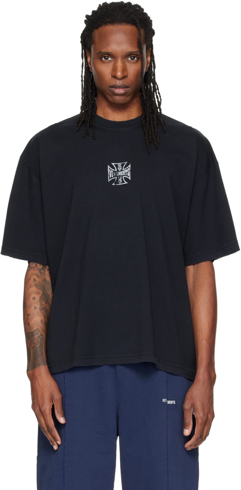 Black Biker Cross Logo Boxy T-shirt 262669M213022