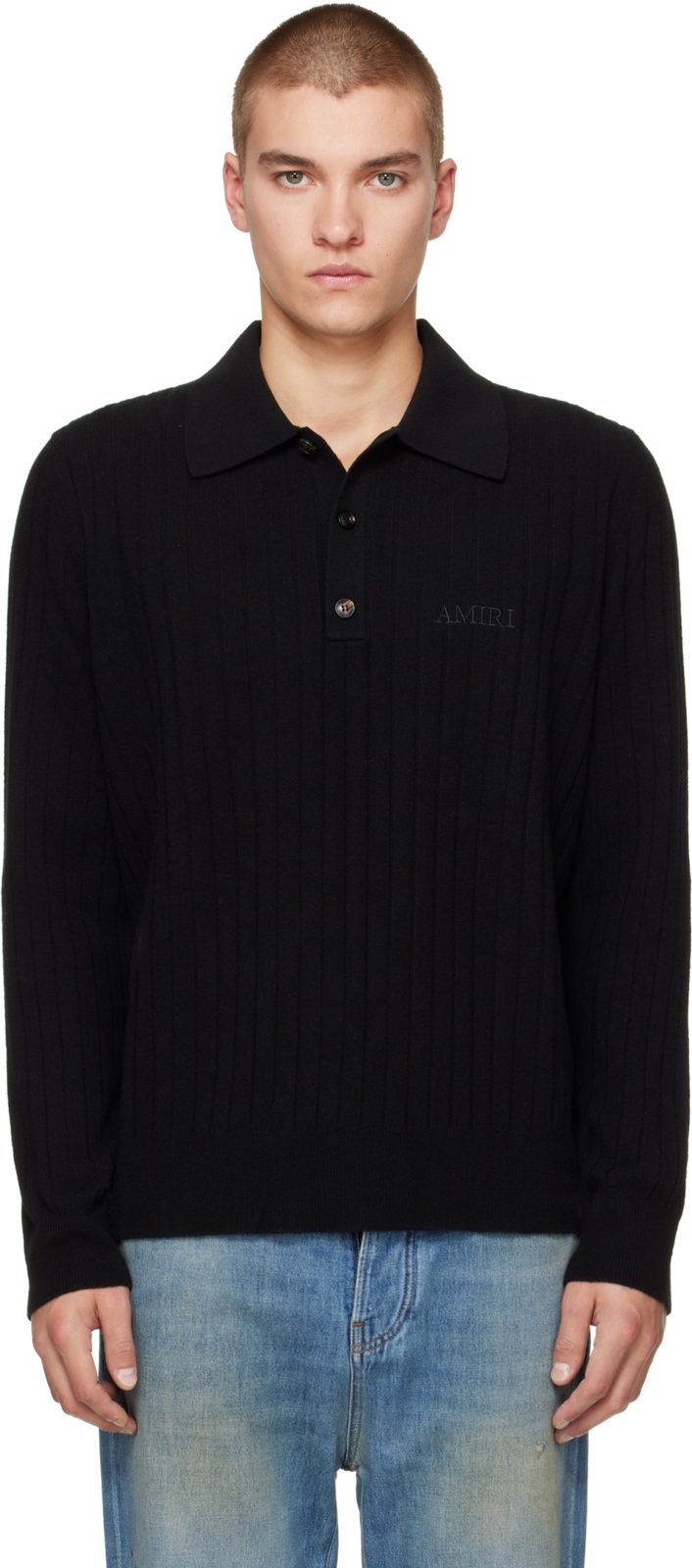 Black [아미리] Soft Rib Knit Polo 262886M212008