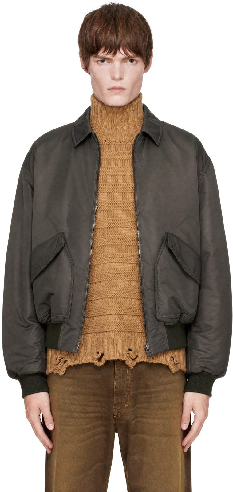 Gray Padded Bomber Jacket 262188M180016