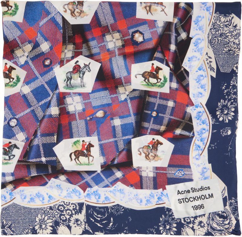 Blue & Red Printed Silk Scarf 262129M150028