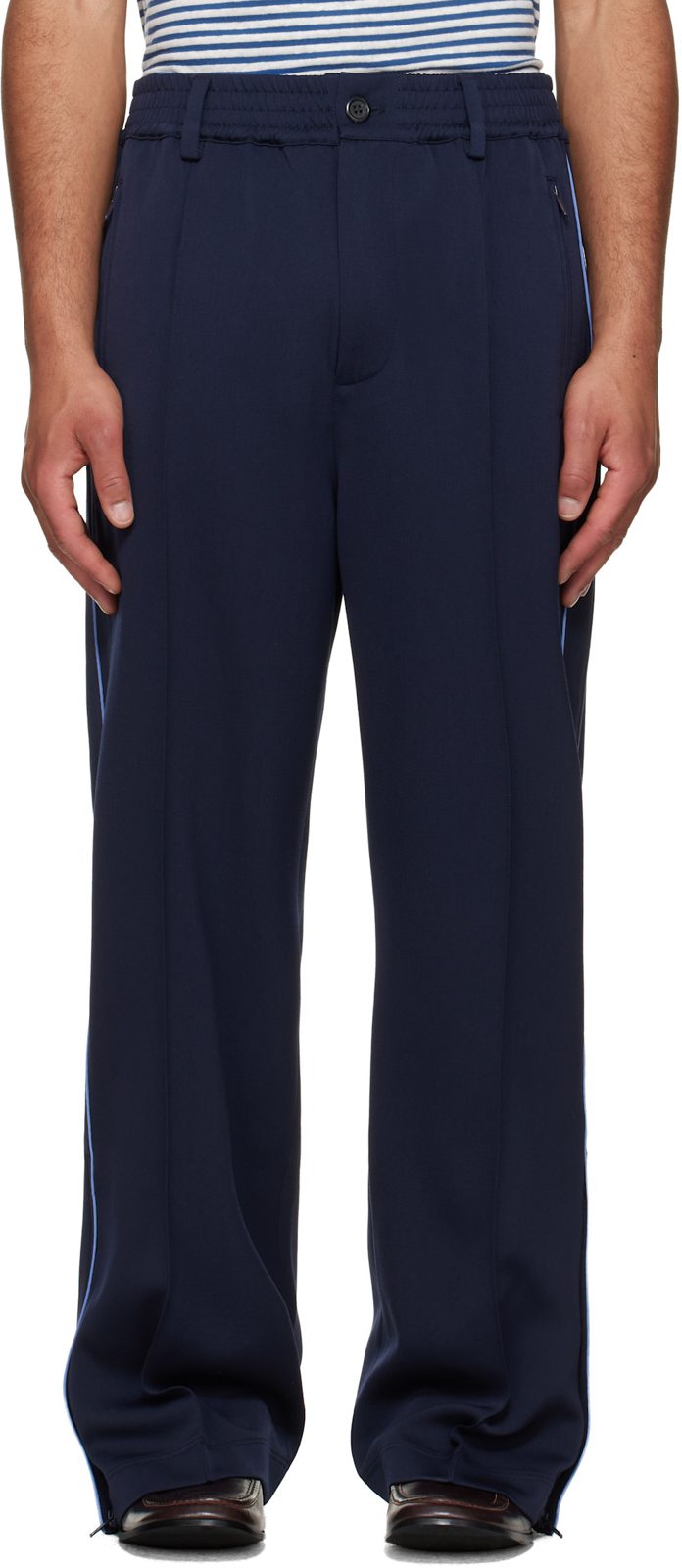Marni Navy Piped Wool Twill Trousers 262379M191004