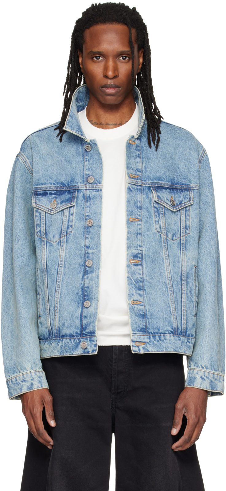 Blue Fitted Denim Jacket 262669M177001
