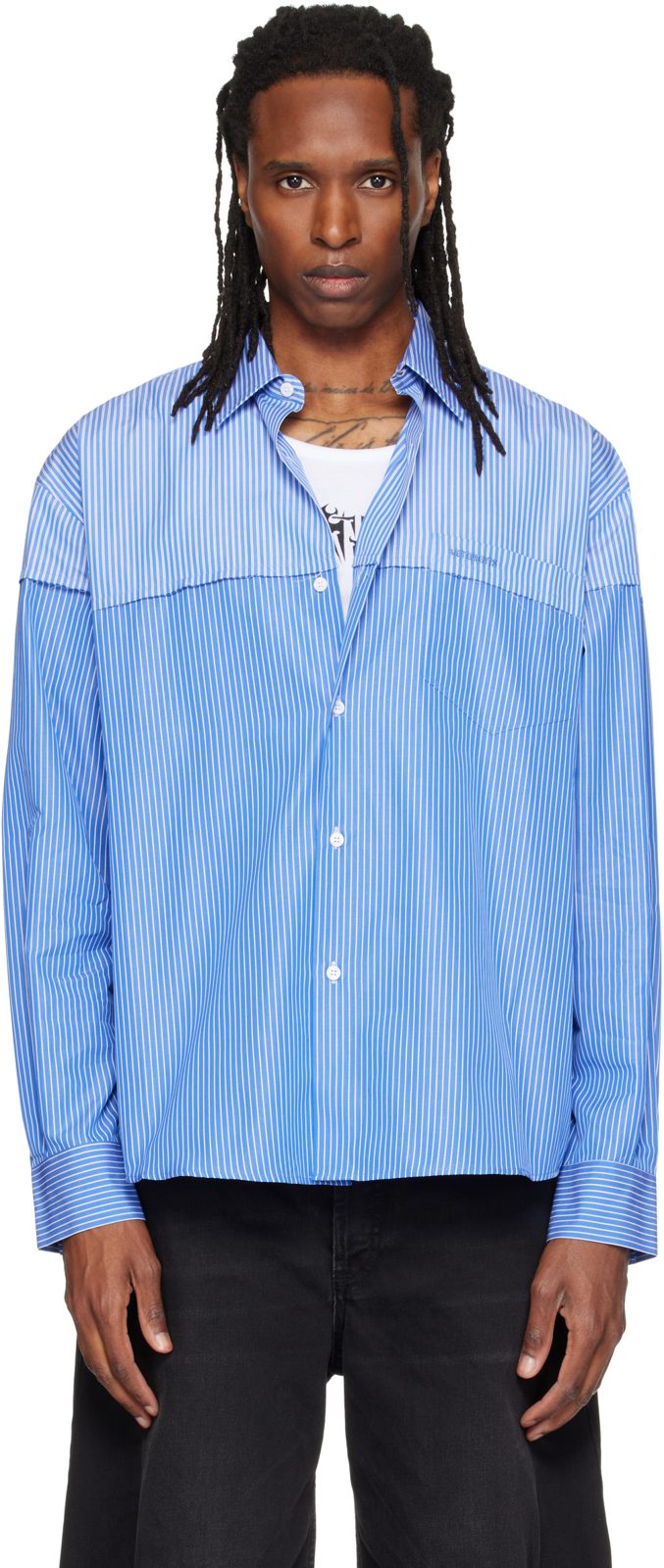 Blue Merged Cut Shirt 262669M218002