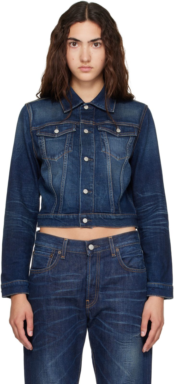 Blue Fitted Denim Jacket 262129F060002