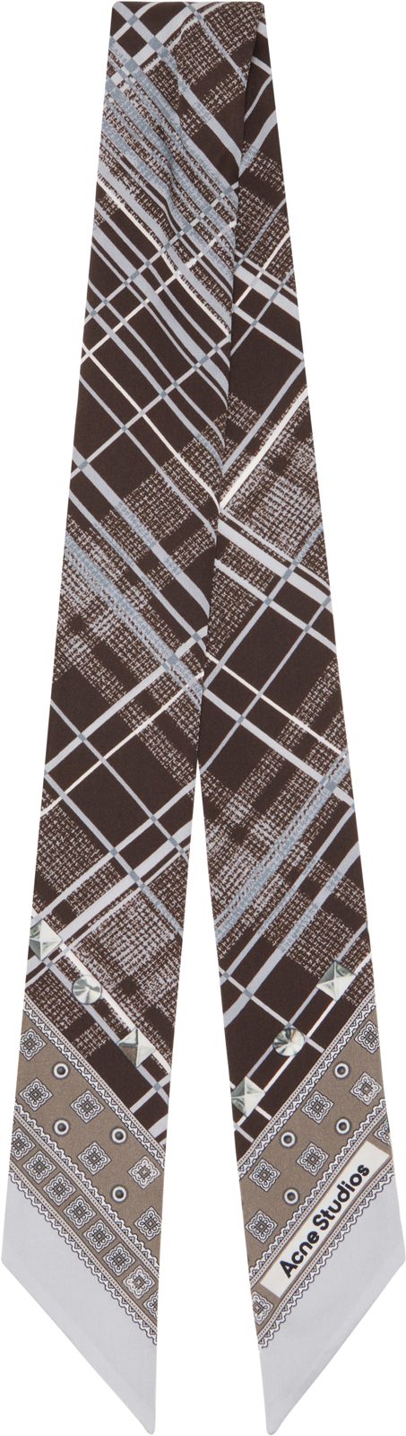 Brown Silk Check Scarf 262129M150030