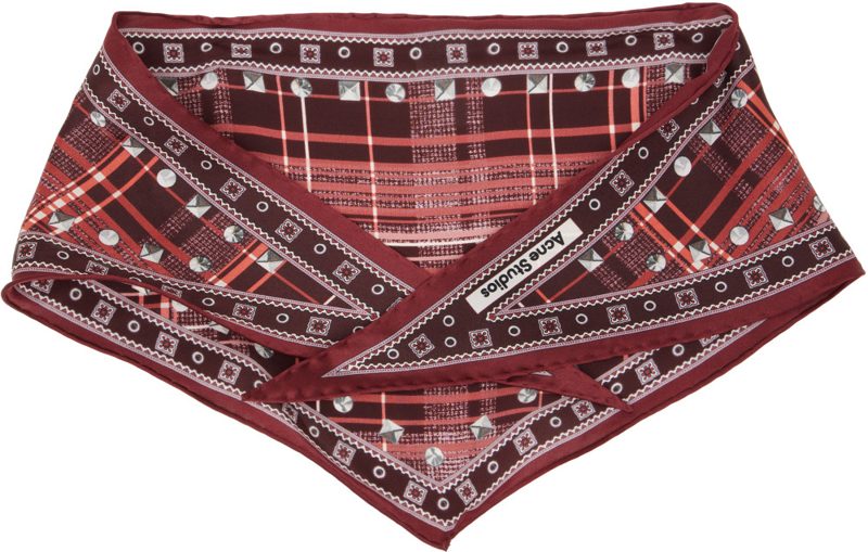 Burgundy Check Silk Scarf 262129M150026