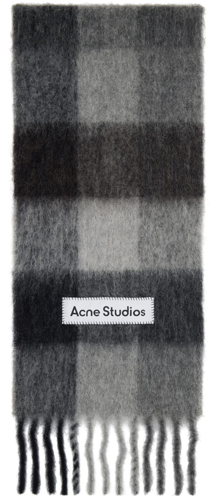 Gray & Black Check Wool Scarf 262129M150040