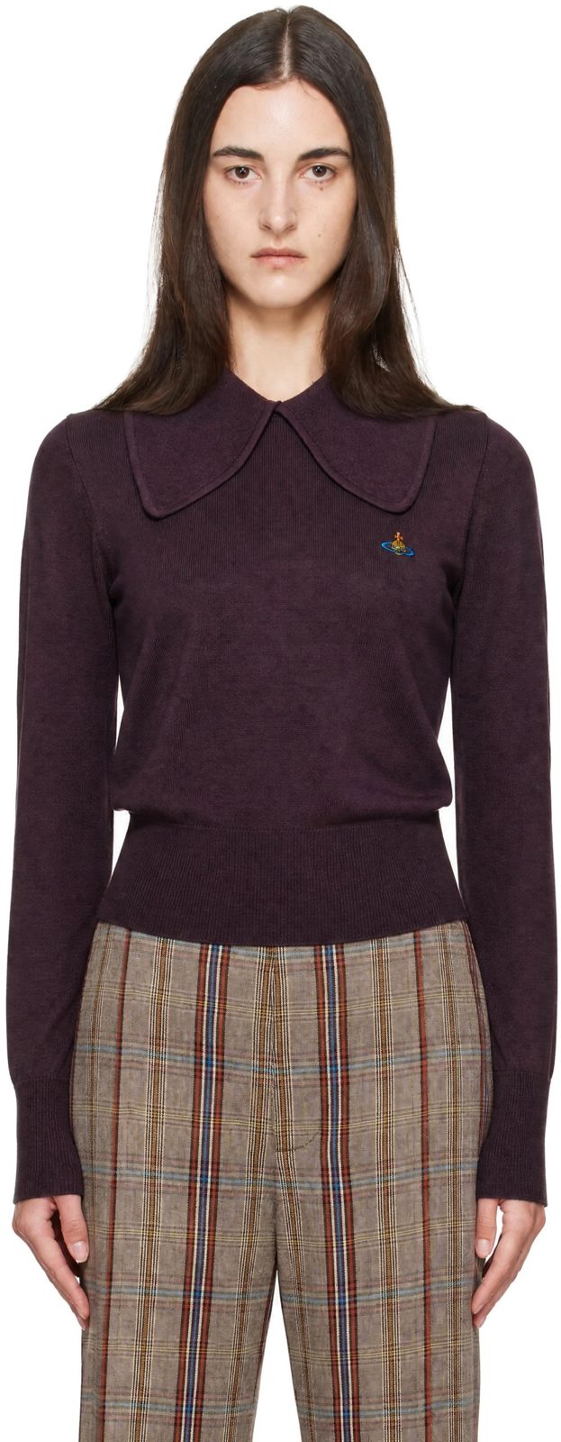 Purple Tie Bea Long Sleeve Polo 262314F096002