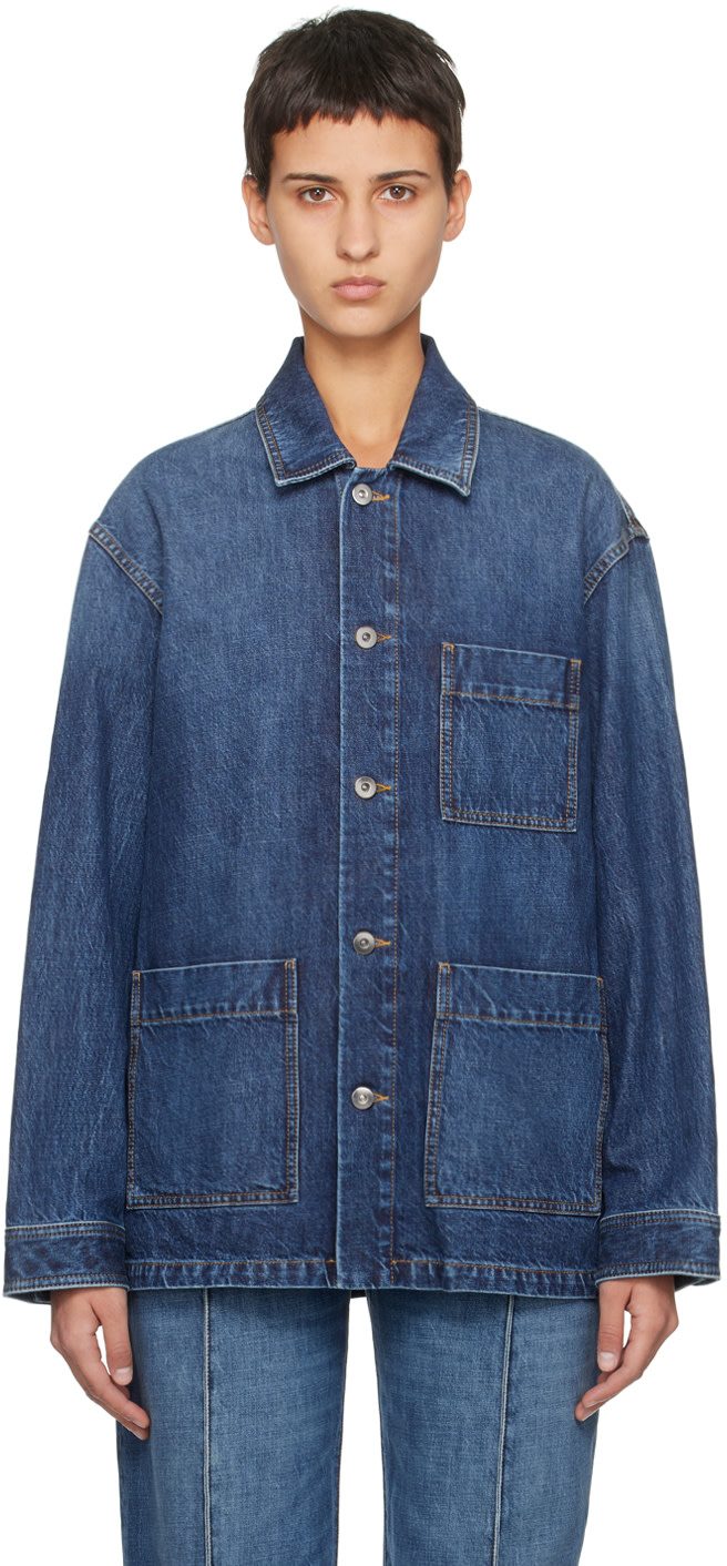 Indigo Single-Breasted Denim Jacket 241798F060000