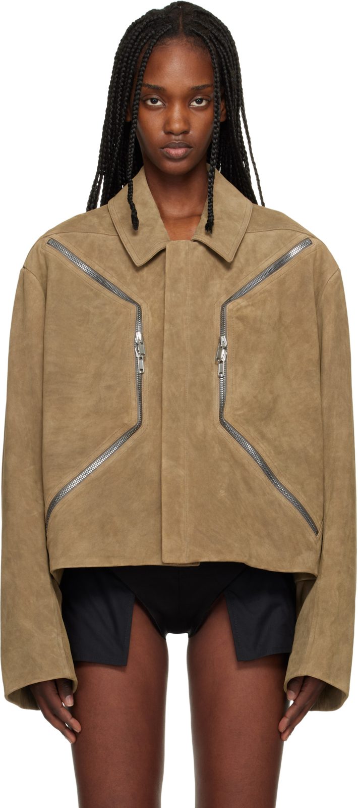 Beige Temple Heizer Mac Suede Jacket 261232F063002