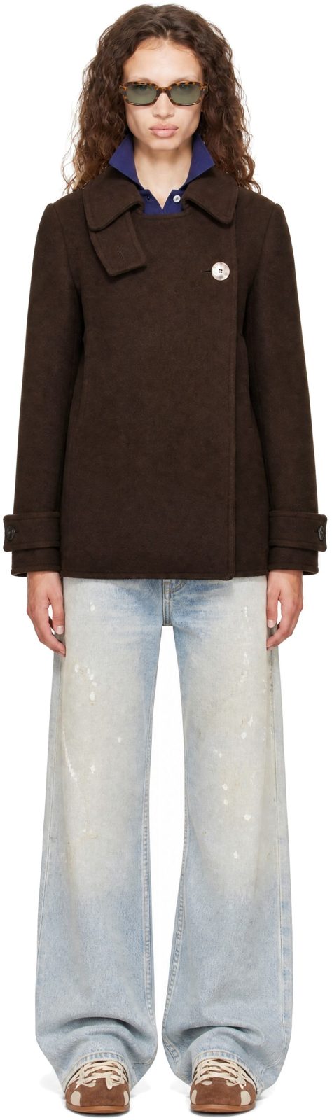 Brown Single-Breasted Wool Jacket 262129F059000