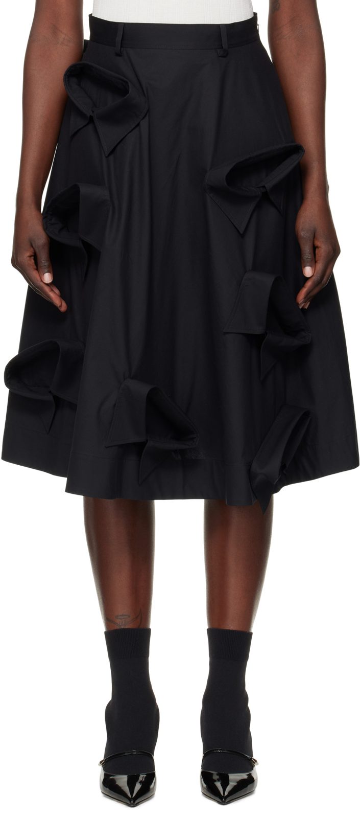 Moschino Black Poplin Multi Collars Midi Skirt 251720F092000