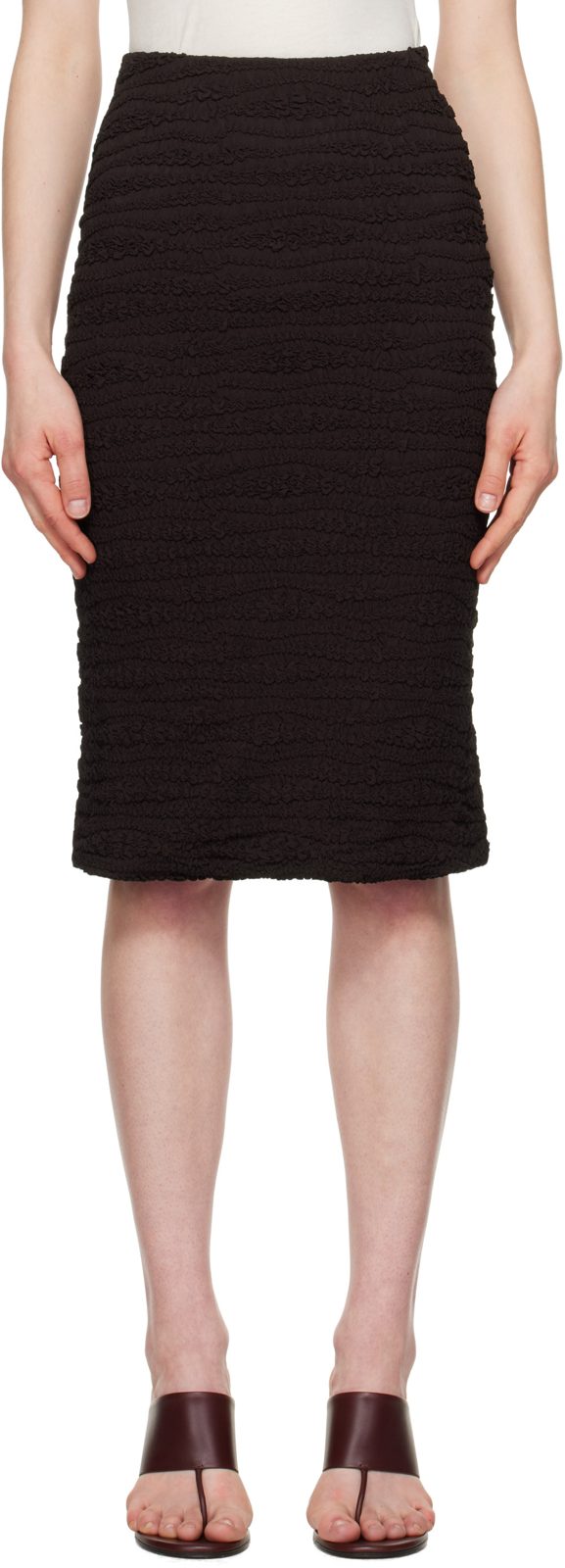 Brown Shirring Midi Skirt 251249F092002