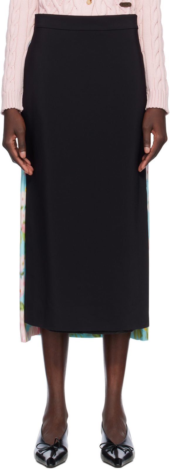 Moschino Blue & Black Crepe Satin Midi Skirt 251720F092002