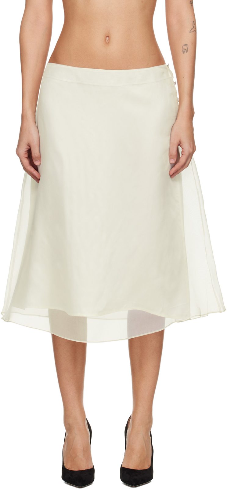 오프화이트 Silk Sheer Trapeze Midi Skirt 261482F092000