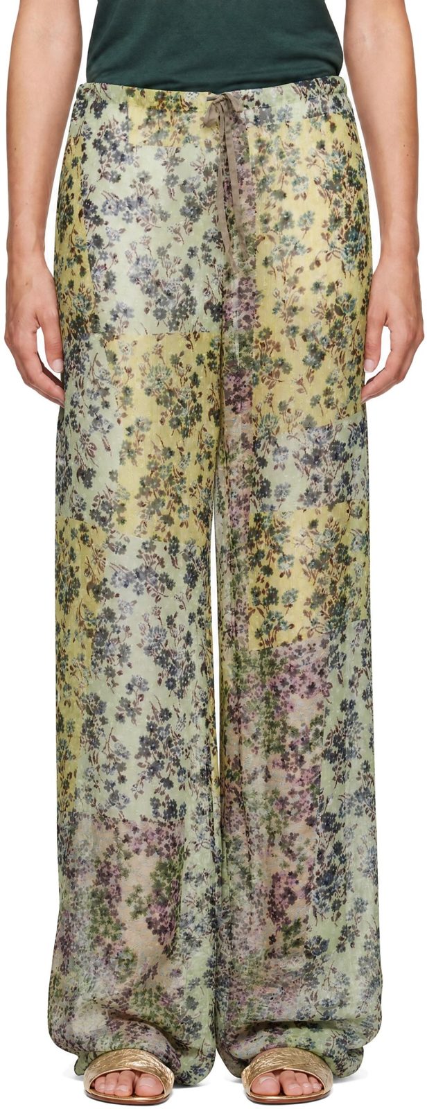 Green Elasticated Jacquard Trousers 262358F087015