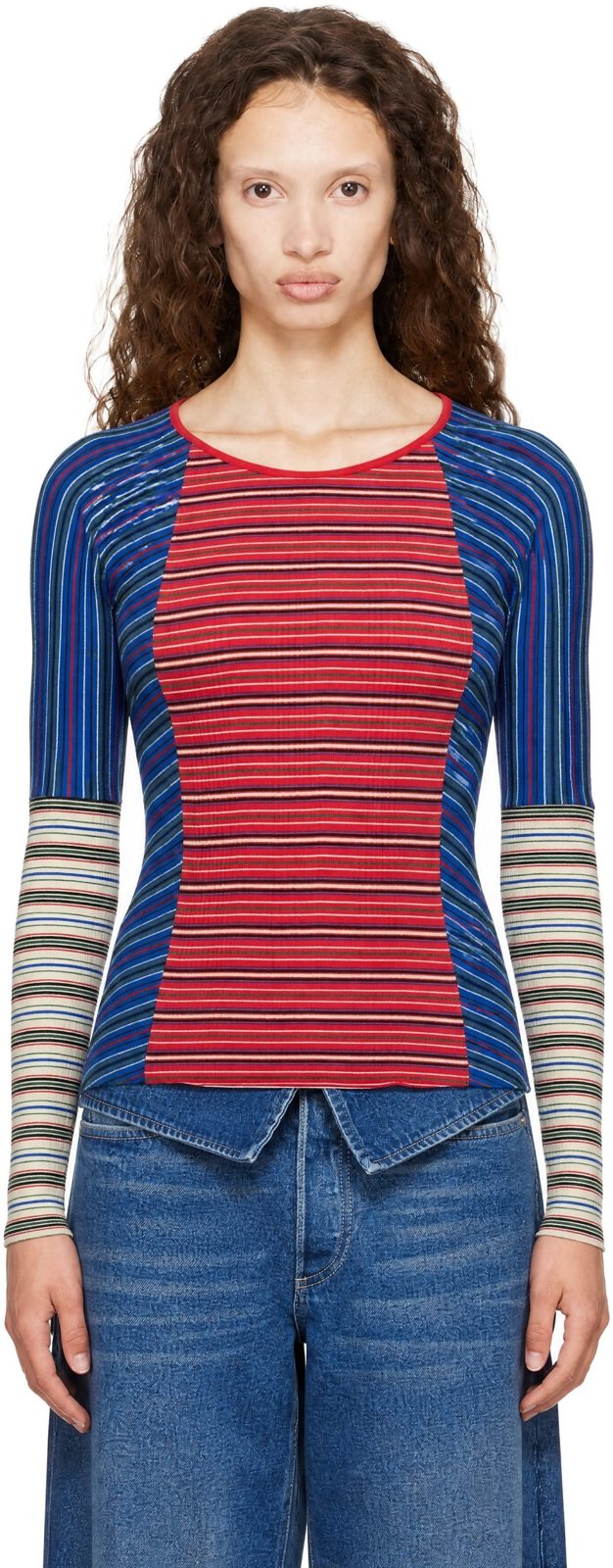 Red Ribbed Cotton Top 262358F110002