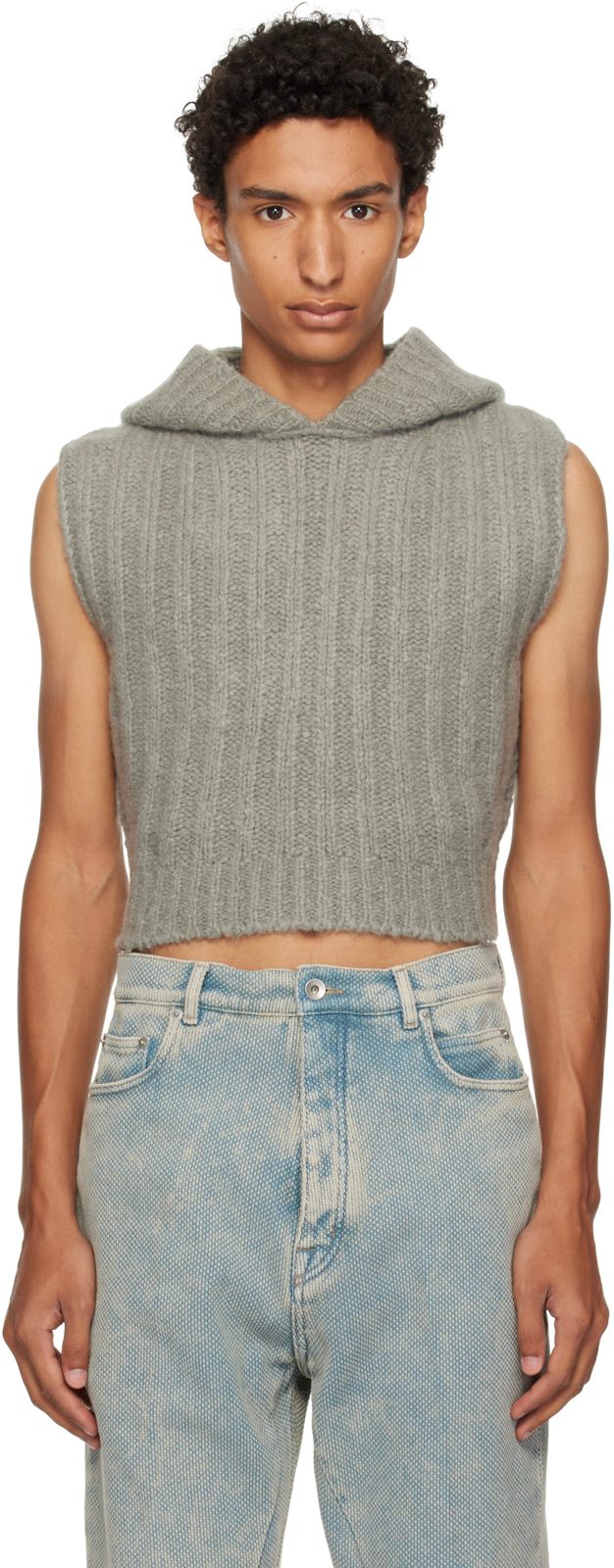 Gray Tower Cropped Hooded Tank Top 262232M202066