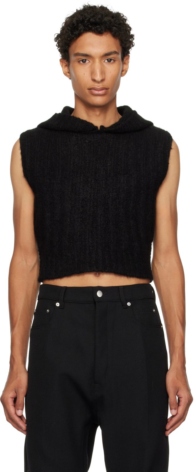 Black Tower Cropped Hooded Tank Top 262232M202068