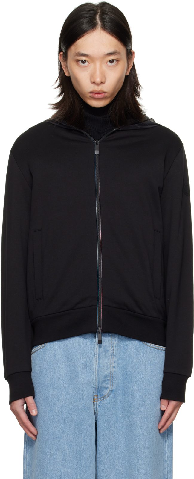 Black Zip Up Cardigan Jacket 252111M202013
