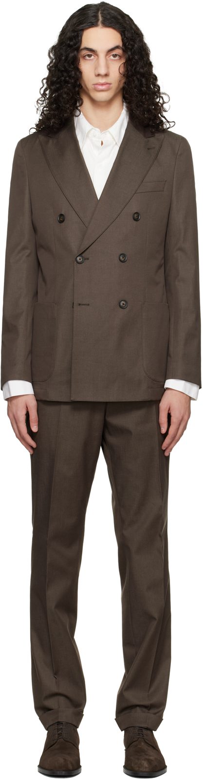 Brown Two-Piece Slim-Fit Stretch Cotton Suit 261085M196014