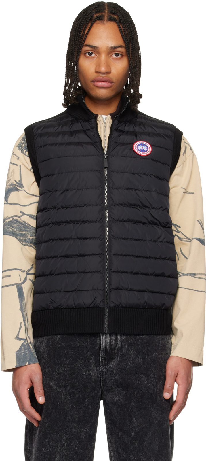Black HyBridge Knit Down Vest 252014M178008