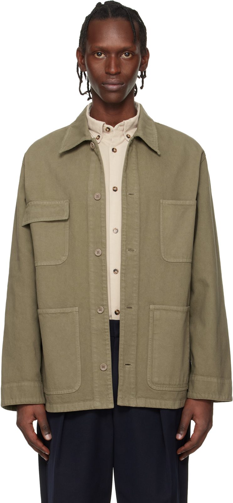 Khaki Loose-Fit Overshirt 261252M180005