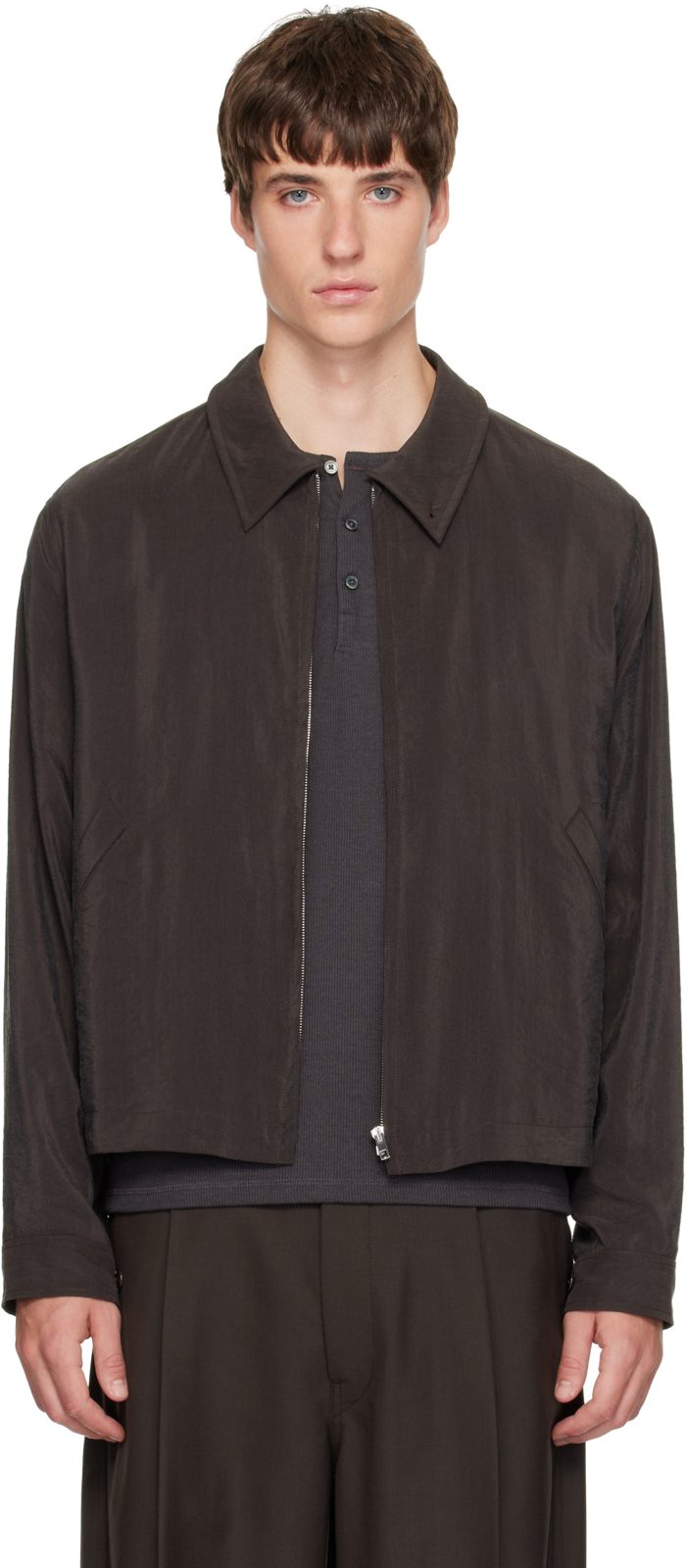 Brown Light Zipped Blouson Jacket 262646M180003