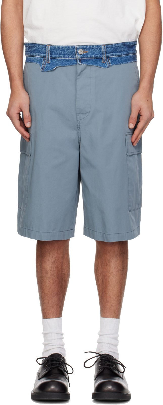 Gray Denim Waistband Cargo Shorts 261188M193011