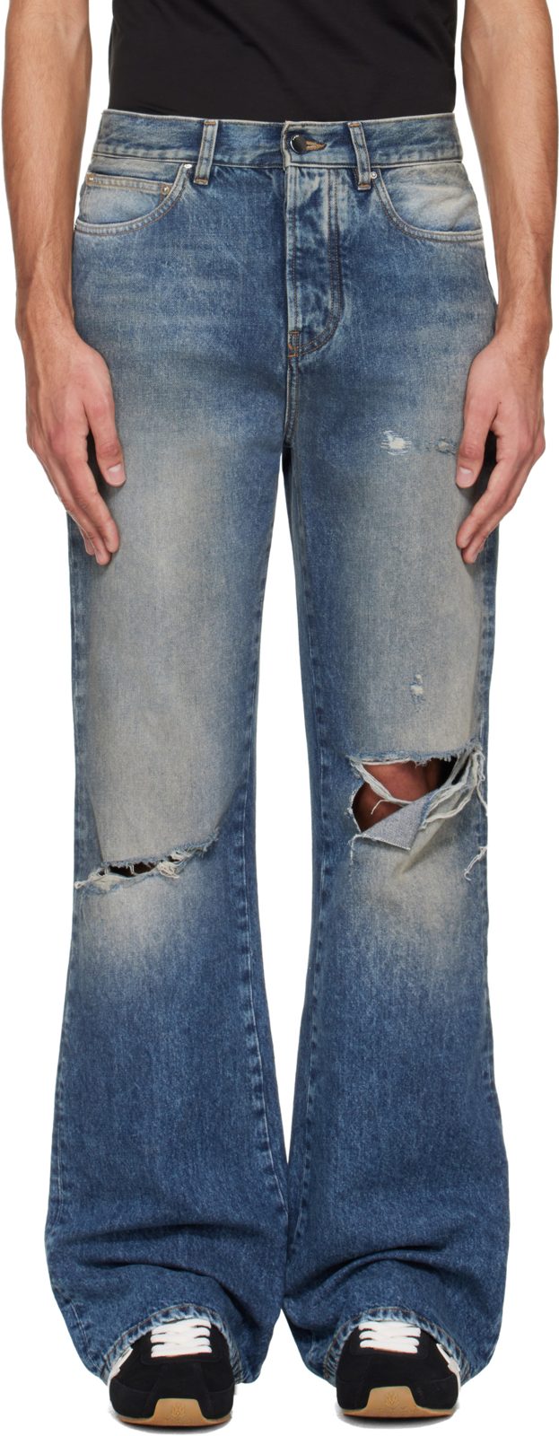 Blue Slashed Bootcut Jeans 261886M186002