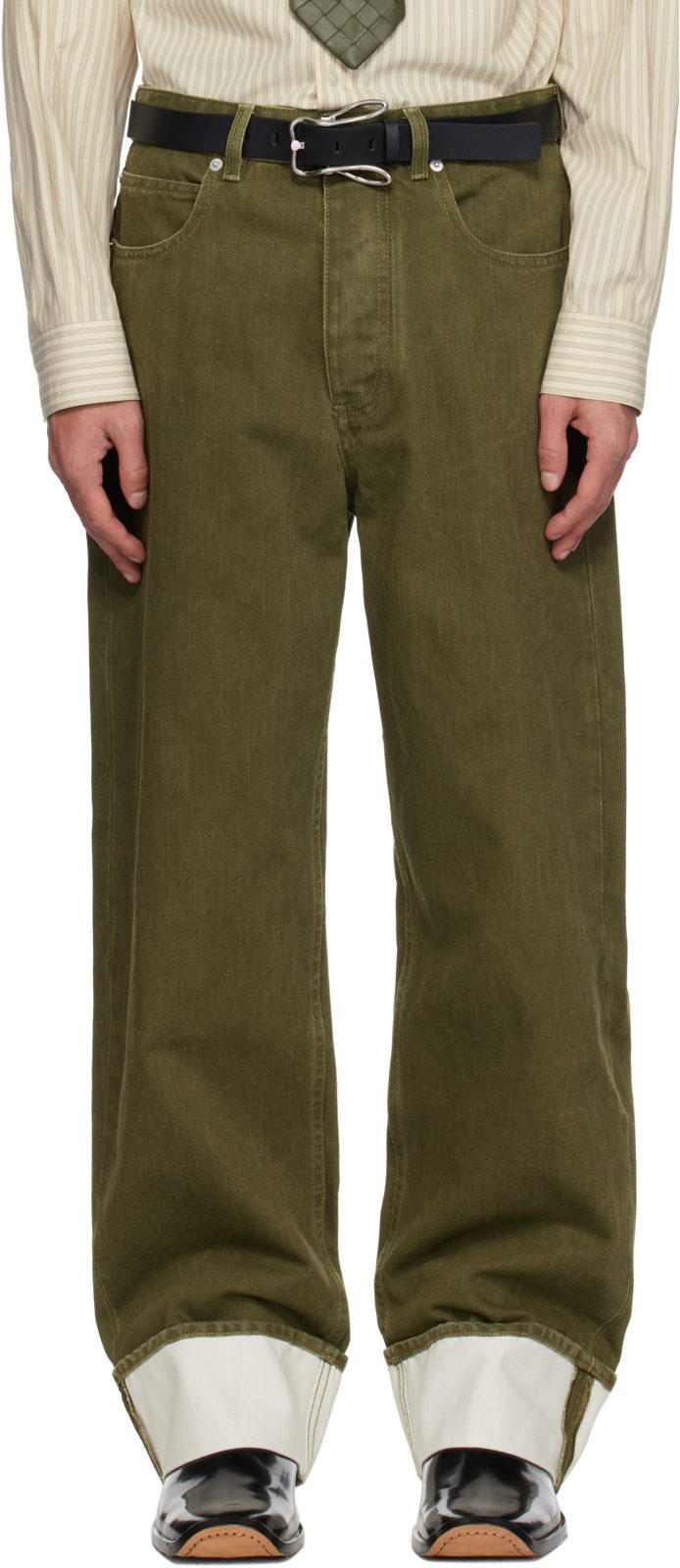 Khaki Colored Turned Up Jeans 251798M186005