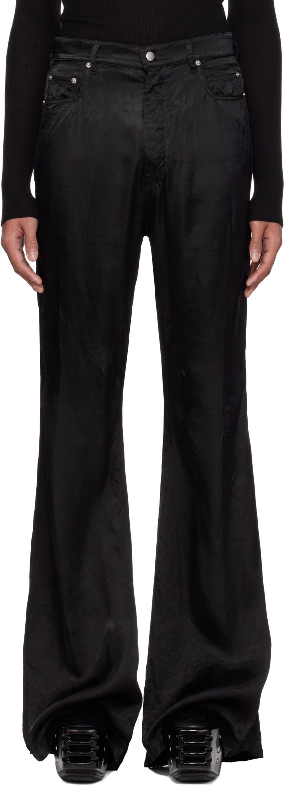 Black Temple Bolan Bootcut Trousers 261232M191010